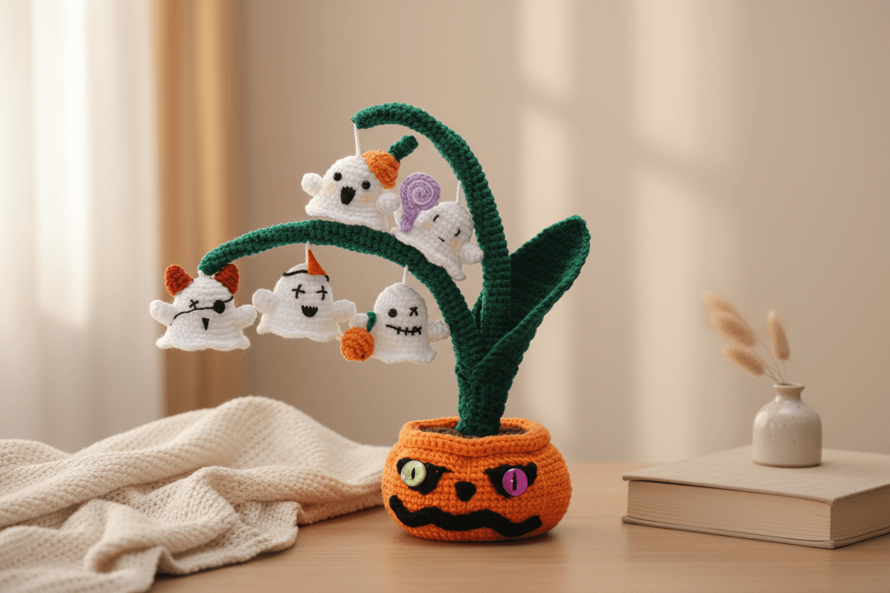 Ghost Pumpkin Plant Crochet Pattern