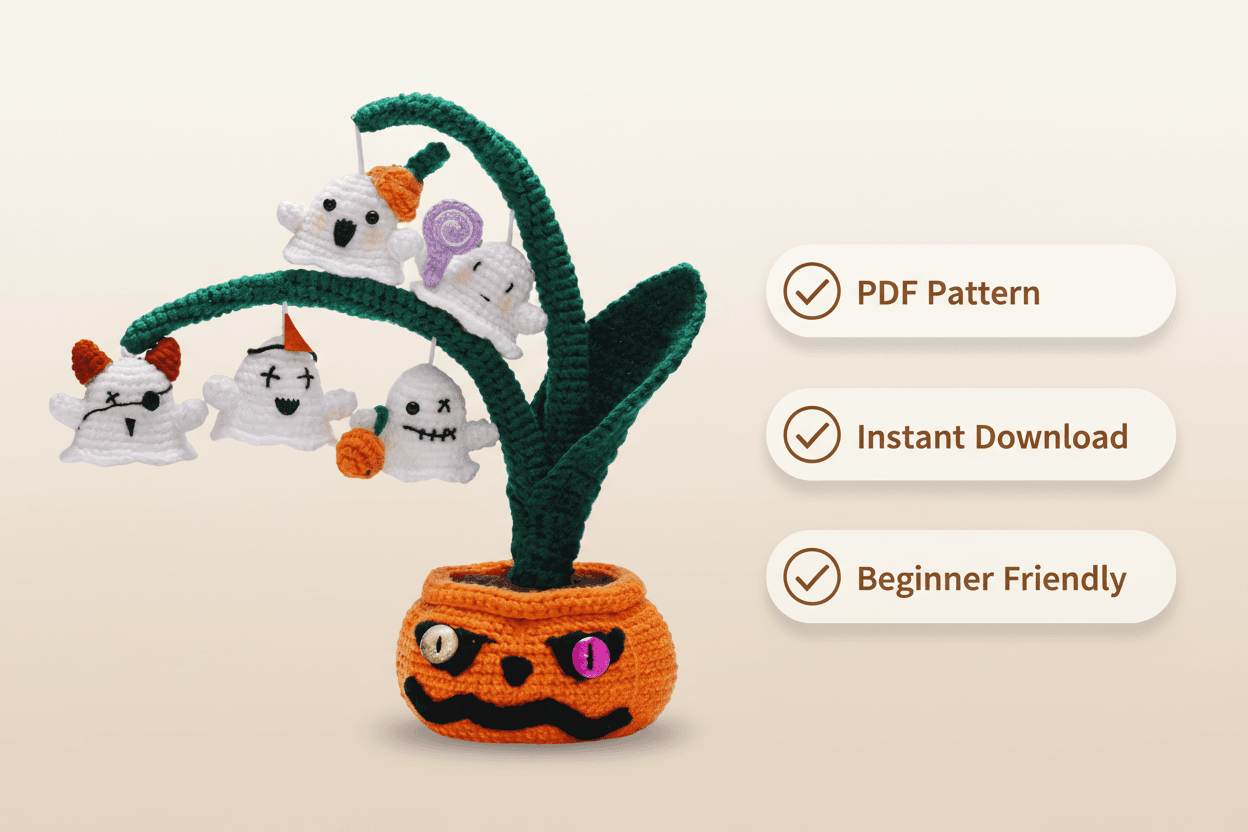 Ghost Pumpkin Plant Crochet Pattern