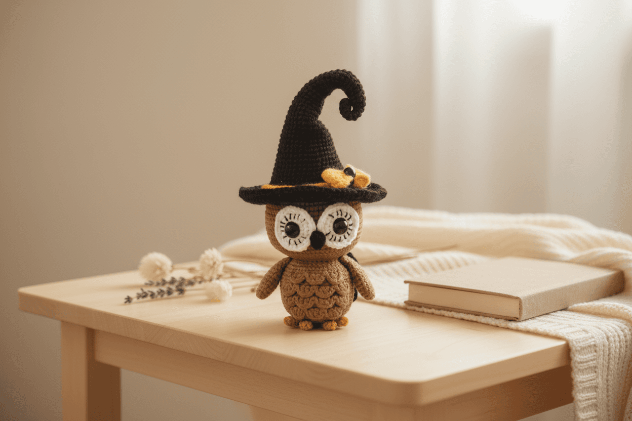 Cute Owl Crochet Pattern with Witch Hat