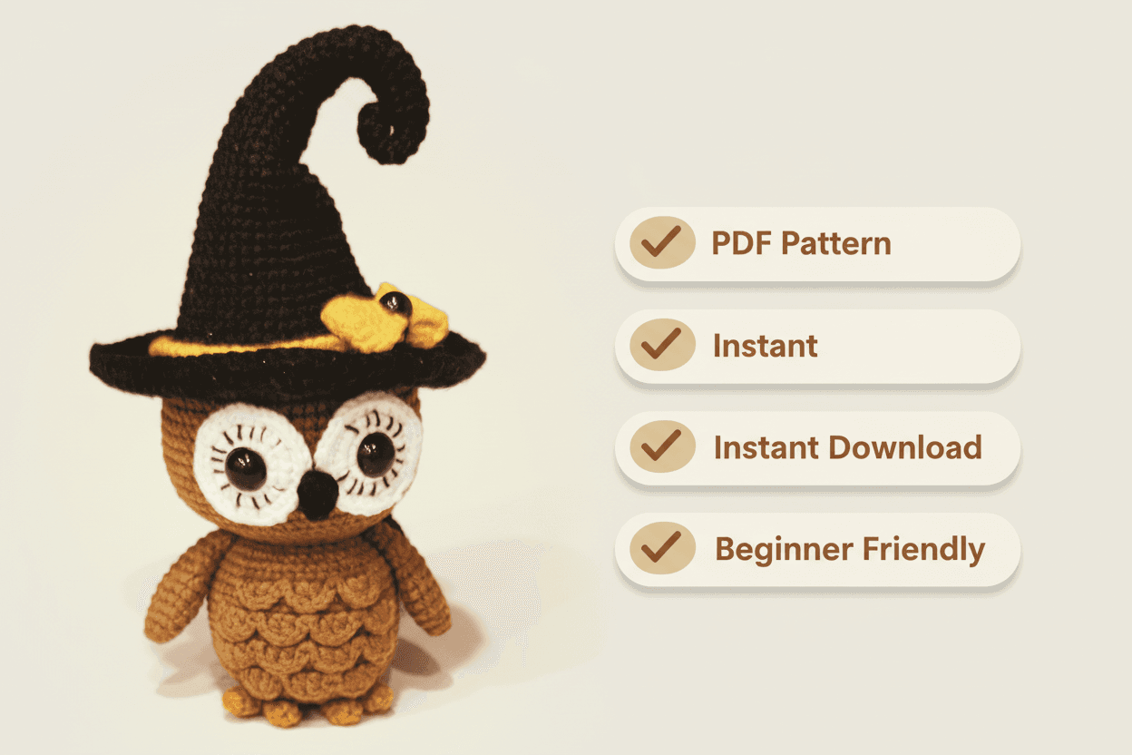 Cute Owl Crochet Pattern with Witch Hat